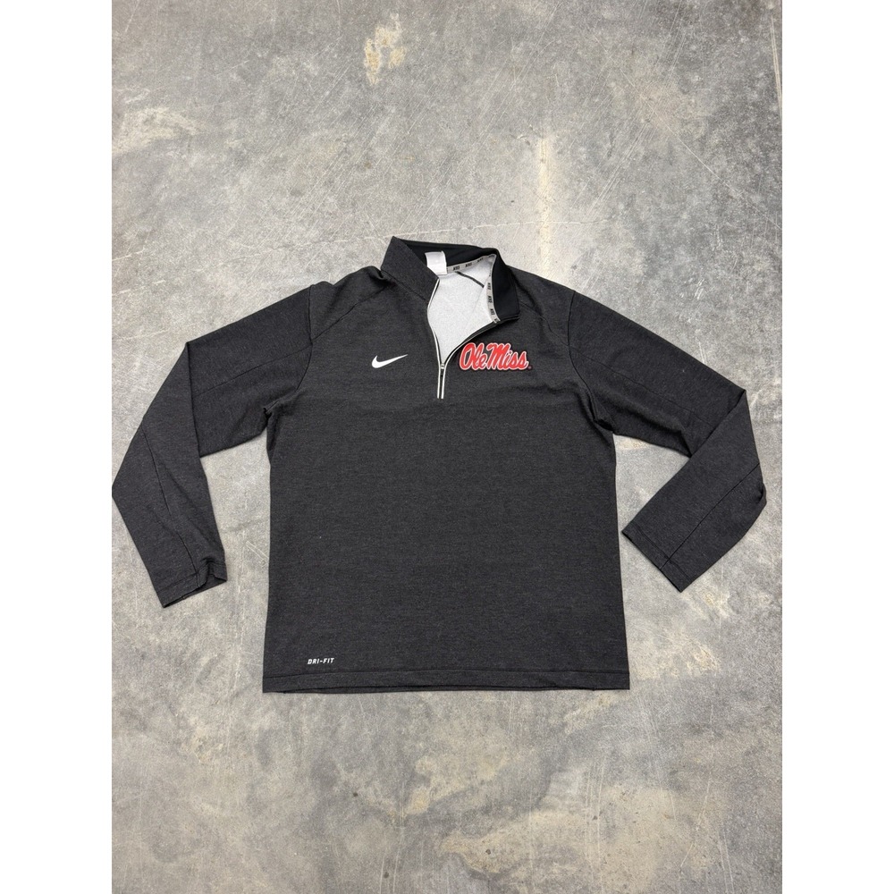 Ole Miss Rebels Nike Dri Fit 1/4 Zip Pullover Mens L Sweatshirt Gray Black